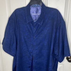 3XL Robert Graham Deep Blue Paisley Pattern Short Sleeve Buttoned Shirt